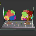 Urban Rest Area Scene With Two Green Trees Street Lamps Wooden Benches And Paved Ground