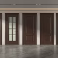 Five Dark Brown Interior Hinged Doors With Various Panel And Glass Designs 3d model