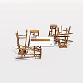 Wooden Stools With Rustic Design And Various Structures For Kitchen And Dining Spaces 3d model