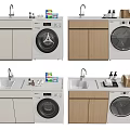 White and Wooden Bathroom Vanity Cabinet with Washing Machine Sink Storage Cabinets and Toiletries