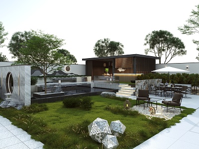 Modern Courtyard Garden View 3d model