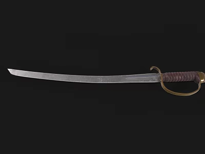 Antique Saber Sword with Curved Steel Blade Leather Wrapped Handle and Brass Guard Ring 3d model
