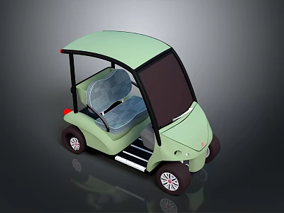 Light Green Small Electric Cart With Canopy Two Seats And Transparent Windshield 3d model