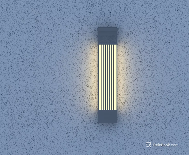 Contemporary Modern Wall Sconce With Vertical Striped Design Illuminated On Textured Wall 3d model 