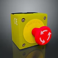 Yellow Emergency Stop Button With Red Rotating Knob And CE Mark