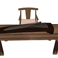 Traditional Black Chinese Zither On Wooden Table With Wooden Chair Light Cushion