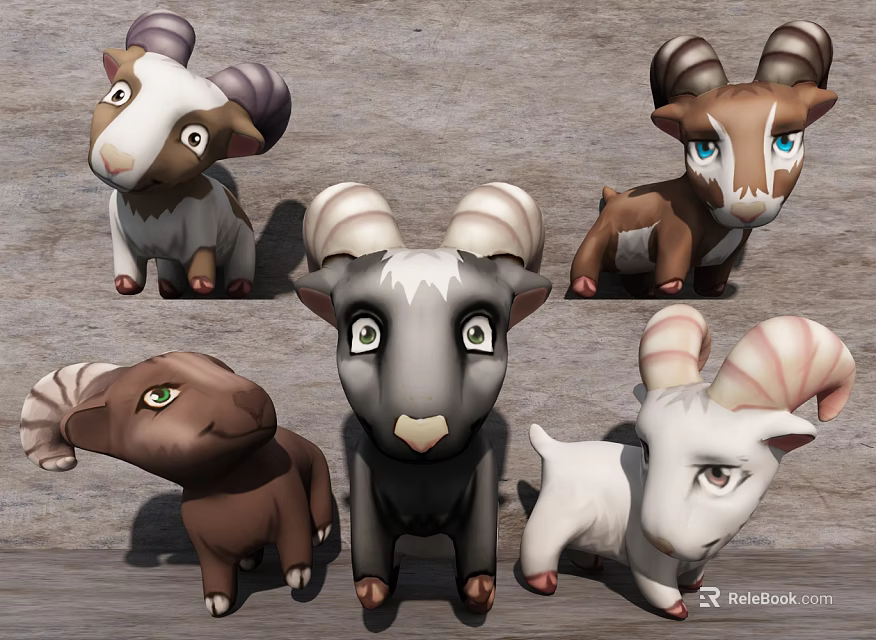 Cute Colorful Cartoon Goats As Game And Movie Characters With Various Designs 3d model 