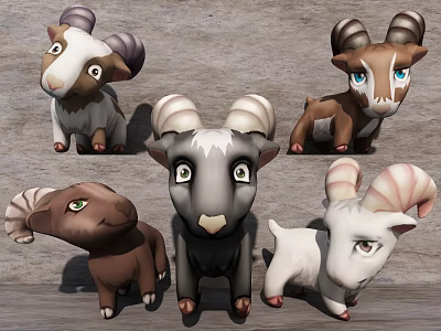 Cute Colorful Cartoon Goats As Game And Movie Characters With Various Designs 3d model
