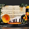 Music Themed Photo Spot With Music Sheets Vinyl Records Piano Keys Horn And Floral Decor