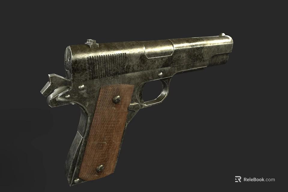 Vintage Metal Pistol With Wooden Grip And Classic Design Details 3d model 
