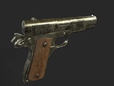 Vintage Metal Pistol With Wooden Grip And Classic Design Details 3d model