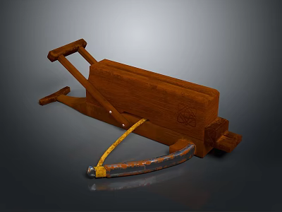 Vintage Wooden Manual Press Tool With Carved Details And Curved Lever 3d model