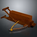 Vintage Wooden Manual Press Tool With Carved Details And Curved Lever