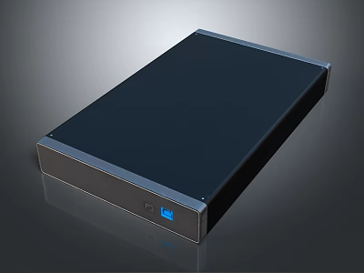 Sleek Black External Hard Drive With Metal Frame And Blue Indicator Light For Data Backup 3d model