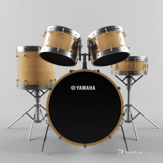 Yamaha Musical Instrument Drum Set With Wooden Shells Black Heads And Metal Stands 3d model 