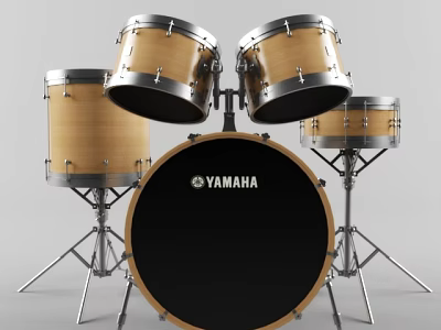 Yamaha Musical Instrument Drum Set With Wooden Shells Black Heads And Metal Stands 3d model