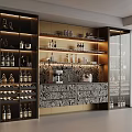 Modern Wine Cabinet With Glass Doors Multiple Shelves And Wine Bottles Decor