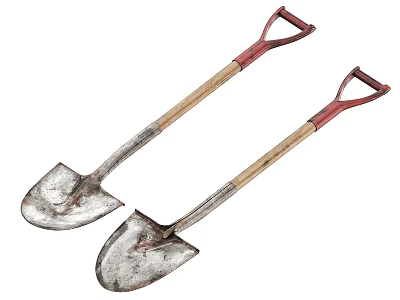 Two Durable Hardware Tools Shovels With Metal Blades And Wooden Handles 3d model