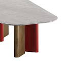 Modern Oval Dining Table With Red And Gold Legs And Light Stone Top Design 3d model