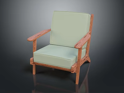 Modern Single Sofa With Wooden Frame And Light Green Cushion Design 3d model