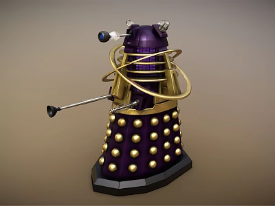 Purple And Gold Robot Character With Spherical Armor Sensors And Mechanical Arm 3d model