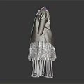 Traditional Brown Top With Colorful Collar Decoration And Gray Layered Fringed Skirt