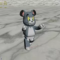 Gray Cat Shaped Lego Style Doll Standing On Green Grass Field With Trees And Mountain
