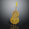 Golden Shiny Musical Instrument Decorated with Artistic Painting Supplies on Display Stand