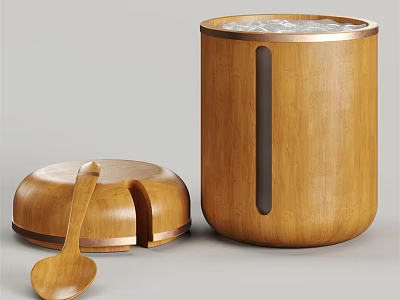 Wooden Spice Jar With Lid And Spoon For Modern Kitchen Countertop Storage 3d model