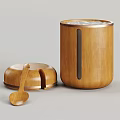 Wooden Spice Jar With Lid And Spoon For Modern Kitchen Countertop Storage