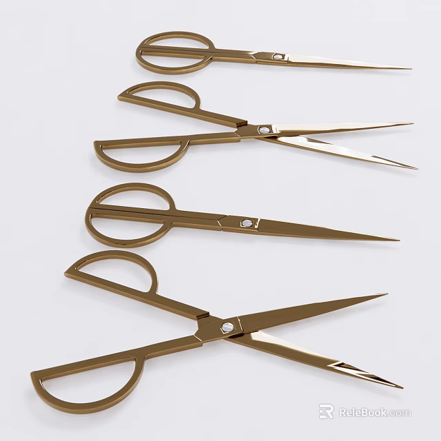 Elegant Golden Household Scissors Set With Sharp Blades And Ergonomic Handles 3d model 