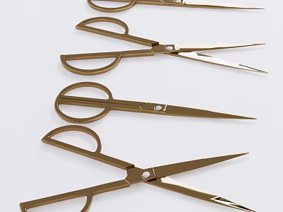 Elegant Golden Household Scissors Set With Sharp Blades And Ergonomic Handles 3d model