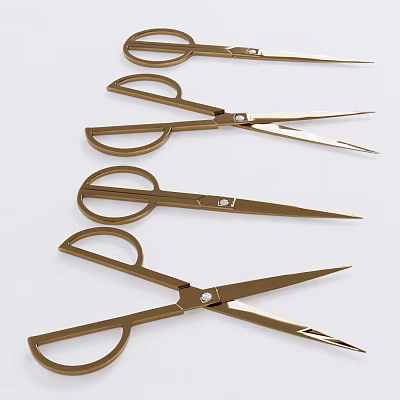 Elegant Golden Household Scissors Set With Sharp Blades And Ergonomic Handles 3d model