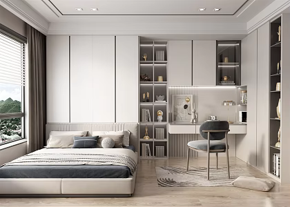 Modern Tatami Bedroom Desk Bookcase Wardrobe 3d model