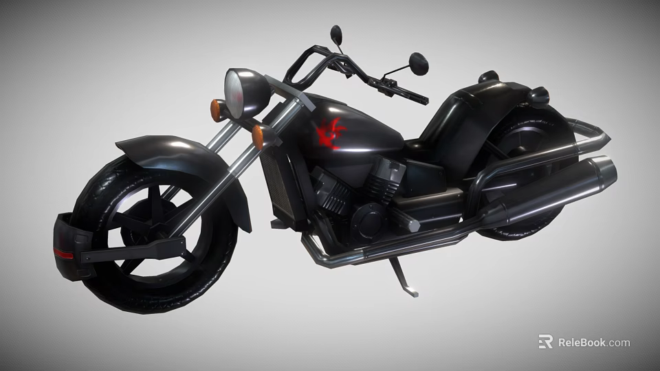 Black Cruiser Style Motorcycle With Red Accent Chrome Handlebars And Exhaust Pipes 3d model 