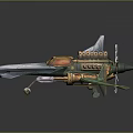 Futuristic Green And Gold Spacecraft With Wings And Engines In Cosmic Design