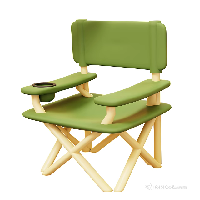 Green Folding Chair With Wooden Frame And Cup Holder For Living Supplies 3d model 