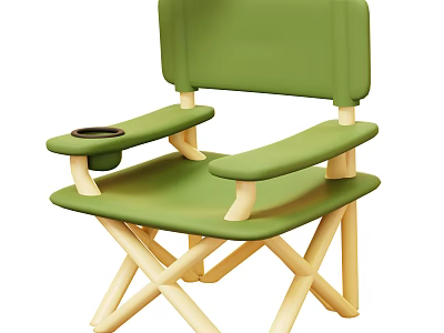 Green Folding Chair With Wooden Frame And Cup Holder For Living Supplies 3d model