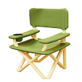 Green Folding Chair With Wooden Frame And Cup Holder For Living Supplies