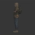 Human Figure Standing With Arms Outstretched Wearing Brown Hooded Jacket Blue Jeans And Brown Boots