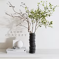 Modern Black Stacked Vase With Green Foliage And Twigs For Interior Decor