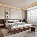 Modern Bedroom Interior Design With Leather Bed Wall Art And City View Windows