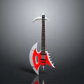 Red And Silver Guitar Axe With Sharp Blades And Decorative Design
