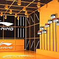 LI-NING Modern Exhibition Booth Design With Metal Frame Lighting And Glass Displays