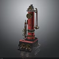 Vintage Red Steampunk Mechanical Device With Pipes Valves And Gauges