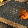 Vintage Book With Intricate Patterns And Autumn Leaves On Wooden Table