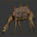 Decorative Camel Sculpture With Colorful Saddle Bowing Head On Gray Background