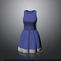 Blue Sleeveless Simple Elegant Dress With Textured Fabric And White Trim At Hem