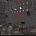 Modern Bar Interior Design With Red Lighting Bar Counter Stools And Seating Area 3d model