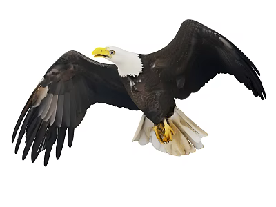 Majestic Bald Eagle Flying With Spread Wings Yellow Beak And Talons 3d model